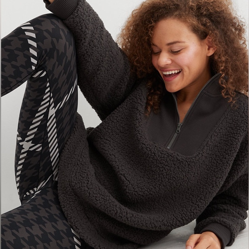 Aerie Women XS Smoked Gray Cozy Oversized Dream Sherpa Quarter Zip Sweatshirt